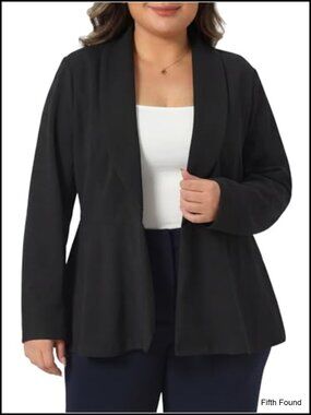 Plus Size Peplum Blazer Shawl Collar Button Up Long Sleeve Business Casual